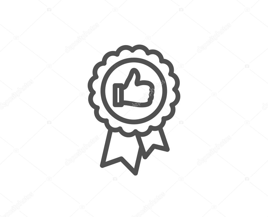 Positive feedback line icon. Award medal symbol. Reward sign. Quality design element. Editable stroke. Vector