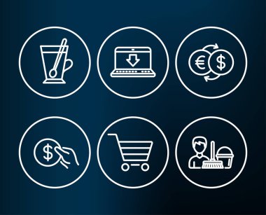 Çay bardağı ile ödeme ve para Satım simgeler, vektör, resimde kümesi