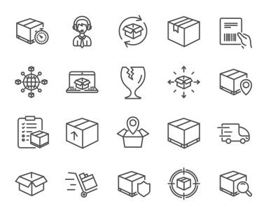 Lojistik ve nakliye satırı simgeler, vektör, illüstrasyon