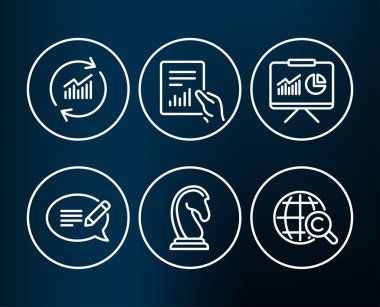 Kümesi güncelleştirme veri iletisi ve sunu simgeler, vektör çizim siyah arka plan üzerine