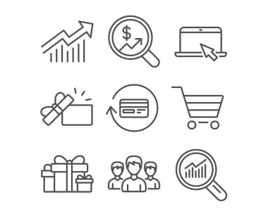 Tatil kümesi sunar, hediye ve taşınabilir bilgisayar simgeler, vektör çizim beyaz arka plan üzerinde açılan