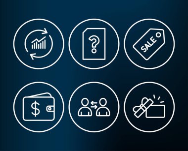 Dizi Doları cüzdan, Satılık bilet ve iletişim simgeler, vektör çizim siyah arka plan üzerine