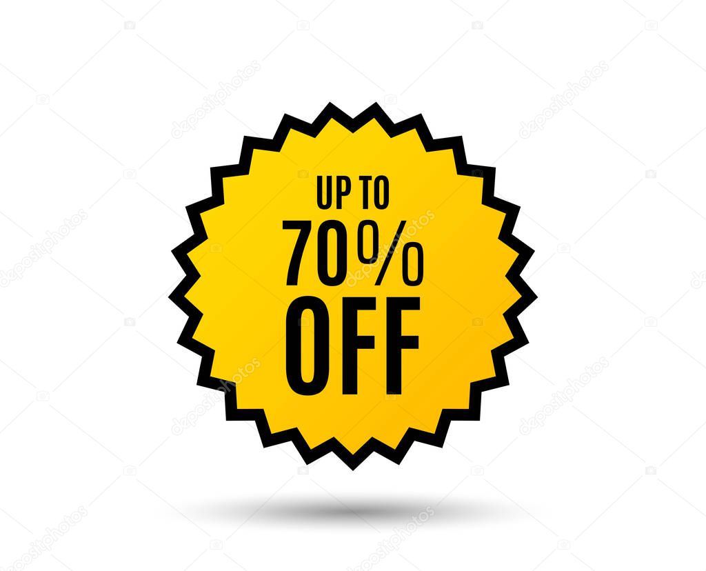Up to 70 percent off sale colorful icon, vector illustration isolated on white background