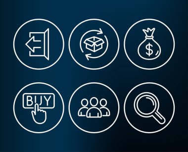 Para torba ayarla, alış ve iade simgeler parsel. Oturumu Kapat, grup ve işaretler araştırma.