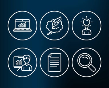 Sunum, eğitim ve telif hakkı sohbet simgeler kümesi. Dosya, Online istatistik ve arama işaretleri