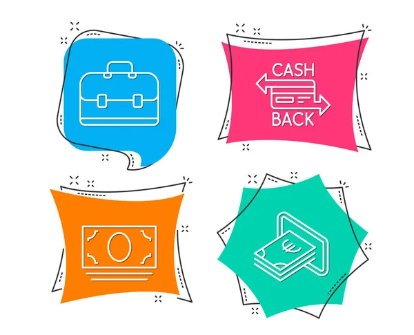 Set Money Cash Portfolio Cashback Euro Currency Icons — Stock Vector