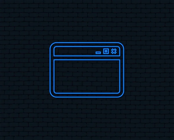 ネオンの光でブラウザー ウィンドウのアイコン — ストックベクタ