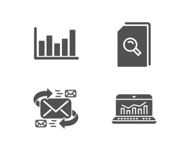 Dizi e-posta, arama dosyaları, sütun grafiği, web analytics işaretleri.