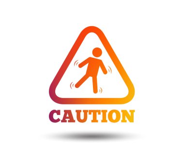 Uyarı ıslak zemin işareti simgesi. İnsan düşen üçgen simgesi. Degrade tasarım öğesi bulanık. Canlı grafik düz simge. Vektör