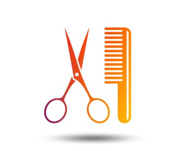 Makas işareti simgesi olan saç tarağı. Kuaför sembolü. Degrade tasarım öğesi bulanık. Canlı grafik düz simge. Vektör