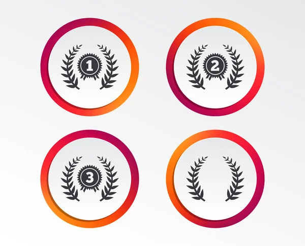 Laurel Wreath Award Icons Prize Winner Signs First Second Third — Stock Vector