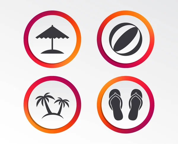 Icônes Vacances Plage Bal Parapluie Tongs Sandales Signes Symbole Des — Image vectorielle