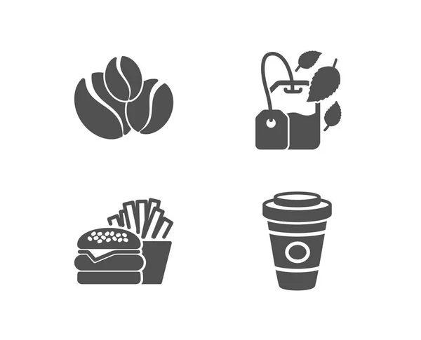 Set Burger Mint Bag Coffee Berry Beans Icons Takeaway Coffee — Stock Vector