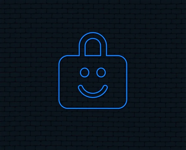 Φως Νέον Εικονίδιο Κλειδαριάς Παιδί Ντουλάπι Χαμόγελο Σύμβολο Προστασία Των — Διανυσματικό Αρχείο
