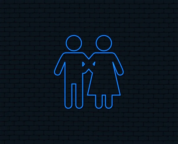 Neon Light Couple Icon Young Family Symbol Family Insurance Glowing — Stock Vector