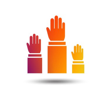 Seçim veya oylama işareti simgesi. Eller sembolü kaldırdı. İnsanlar referandum. Degrade tasarım öğesi bulanık. Canlı grafik düz simge. Vektör
