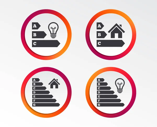 Ikonen Der Energieeffizienz Lampenbirne Und Hausbau Zeichen Symbole Infografische Design — Stockvektor
