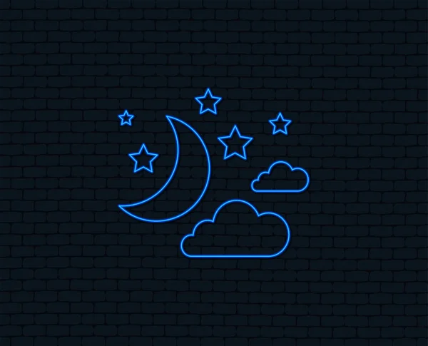 Neonové Světlo Ikona Měsíc Mraků Hvězd Režim Spánku Sny Symbol — Stockový vektor