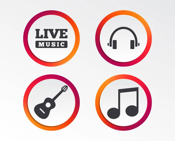 Icônes Éléments Musicaux Clé Note Musicale Symboles Musique Live Casques — Image vectorielle