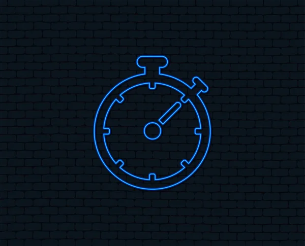 Neon Licht Timer Teken Pictogram Stopwatch Symbool Gloeiende Grafisch Ontwerp — Stockvector