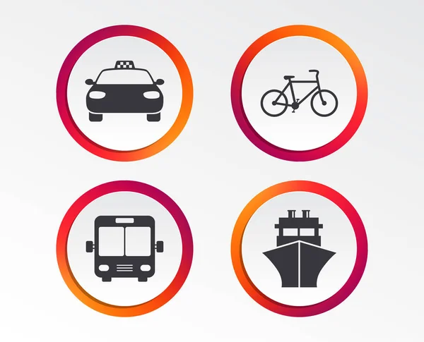 Iconos Transporte Taxi Bicicleta Autobús Público Señales Barco Símbolo Envío — Vector de stock