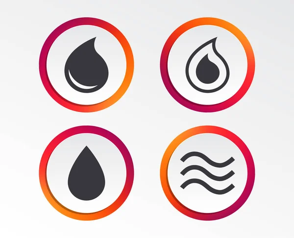 Ícones Gota Água Lágrimas Símbolos Gota Óleo Botões Design Infográfico — Vetor de Stock