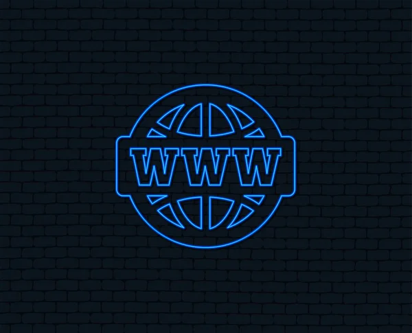 Luz Neón Icono Signo Www Símbolo Web Mundial Globo Diseño — Archivo Imágenes Vectoriales