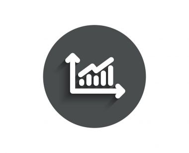 Grafik basit simgesi. Rapor grafik veya satış büyüme işareti. Analizi ve istatistik veri sembolü. Circle gölge ile düz düğme. Vektör çizim.