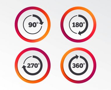 Açı 45-360 derece daire simgeler. Geometri matematik sembolleri imzalar. Tam tam dönüş oku. Infographic tasarım düğmeleri. Daire şablonları. Vektör çizim.