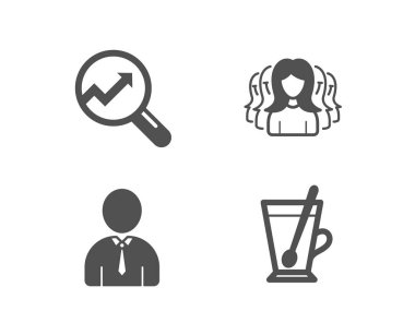 Fragile kümesi paketi, hizmet ve çay simgeler. Soru işareti, maaş çalışanları ve şarap kadehi imzalar. Güvenli nakliye, dişli dişli, cam kupa. Yardım desteği, insanlar kazanç, Cabernet kadehinin. Vektör çizim.