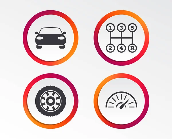 Transport Icons Car Tachometer Mechanic Transmission Symbols Wheel Sign Infographic — Stock Vector