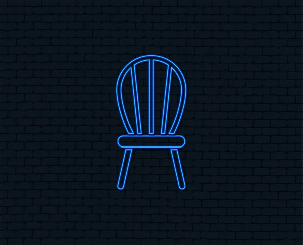 ネオンの光 椅子記号アイコン モダンな家具のシンボル 輝くデザイン レンガの壁 ベクトル図 — ストックベクタ