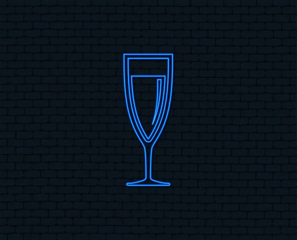 Neon Licht Glas Champagne Teken Pictogram Mousserende Wijn Viering Feestzaal — Stockvector