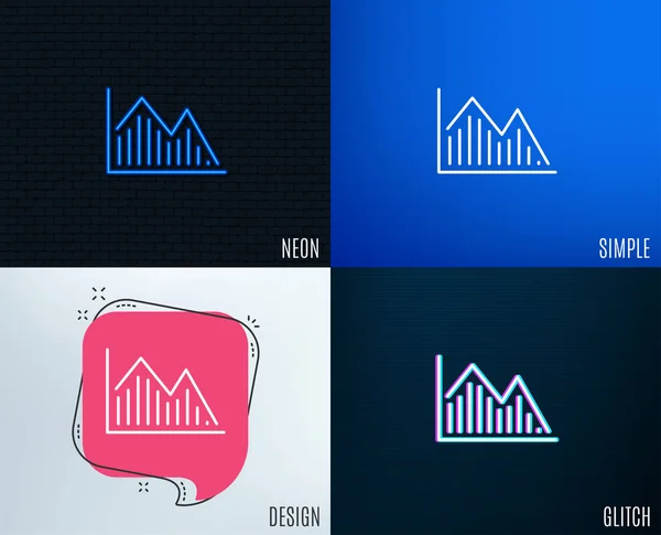 Glitch Neon Effect Set Financial Chart Line Icons Economic Graph — Stock Vector