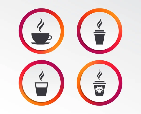 咖啡杯图标 热饮料眼镜符号 取走或取出茶饮料招牌 图表设计按钮 圆形模板 矢量插图 — 图库矢量图片