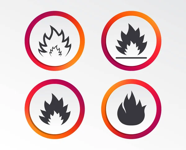 Icônes Flamme Feu Symboles Chaleur Signes Inflammables Boutons Conception Infographique — Image vectorielle