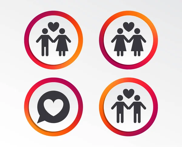 Couple Love Icon Lesbian Gay Lovers Signs Romantic Homosexual Relationships — Stock Vector