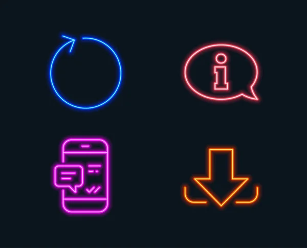 Luces Neón Conjunto Iconos Notificación Bucle Información Smartphone Descargar Signo — Vector de stock