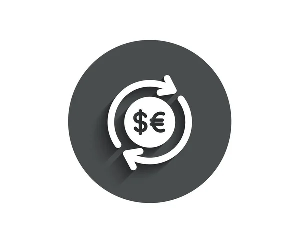 お金交換の簡単なアイコン 銀行の通貨記号 ユーロとドルの現金転送のシンボル 影を持つサークル フラット ボタン ベクトル図 — ストックベクタ