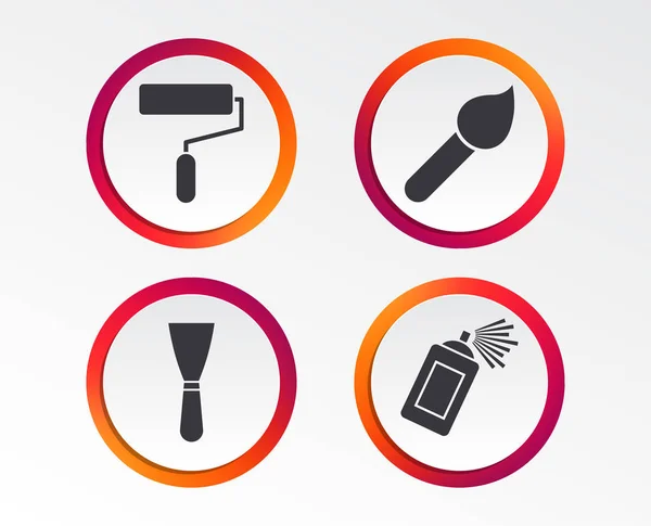 Paint Roller Brush Icons Spray Can Spatula Signs Wall Repair — Stock Vector