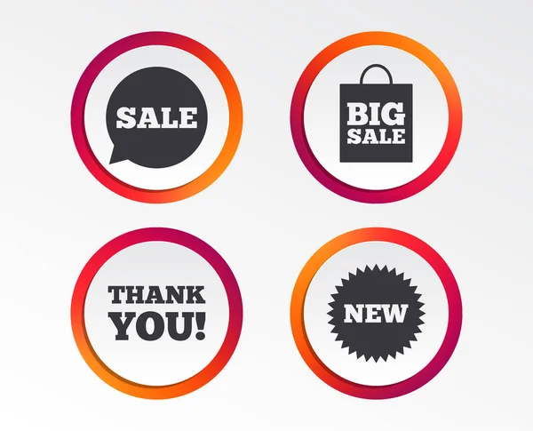 販売バルーン アイコン ありがとうございます記号です 新しい星の円記号 大売出しのショッピング バッグです インフォ グラフィック デザイン ボタン — ストックベクタ