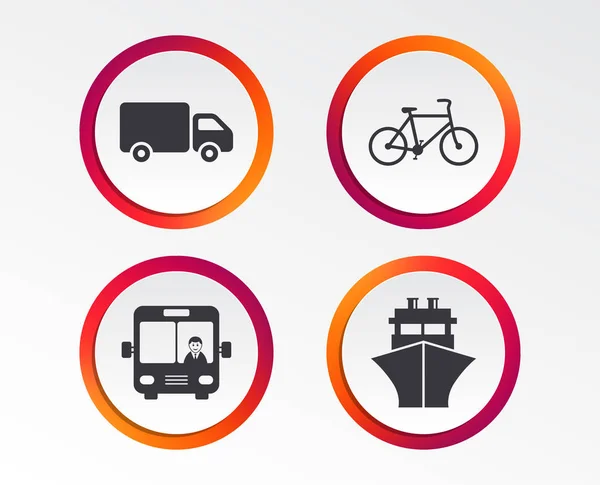 Transport Icons Truck Bicycle Public Bus Driver Ship Signs Shipping — Stock Vector