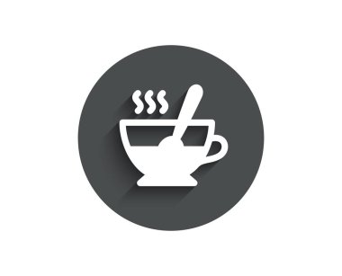 Kaşık basit simgesiyle Kupası. Taze içecek işareti. Kahve veya kahve sembolü. Circle gölge ile düz düğme. Vektör