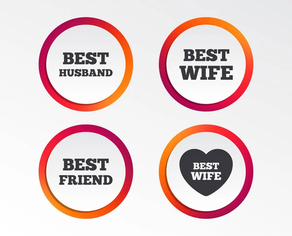 最好的妻子 丈夫和朋友的图标 心爱的征兆 奖励符号 图表设计按钮 圆形模板 — 图库矢量图片