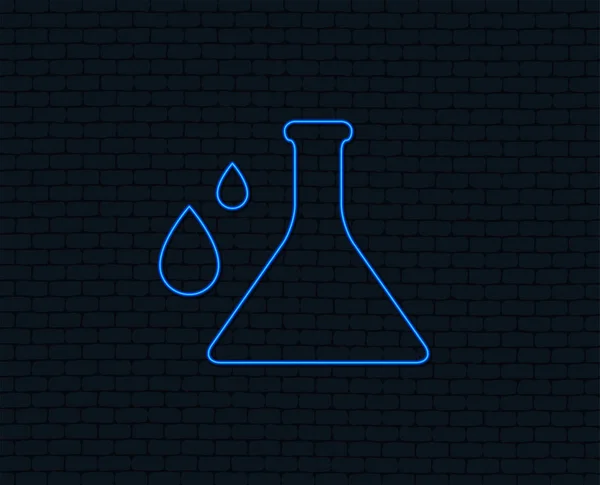 Neon Light Chemistry Sign Icon Bulb Symbol Drops Lab Icon — Stock Vector