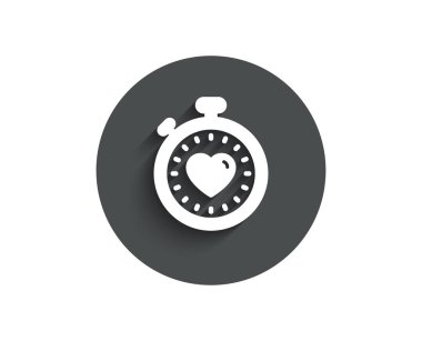 Kalp Timer basit simgesi. Aşk sembolü. Sevgililer günü kronometre işareti. Circle gölge ile düz düğme. Vektör