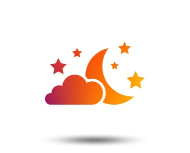 Moon, clouds and stars icon. Sleep dreams symbol. Night or bed time sign. Blurred gradient design element. Vivid graphic flat icon. Vector