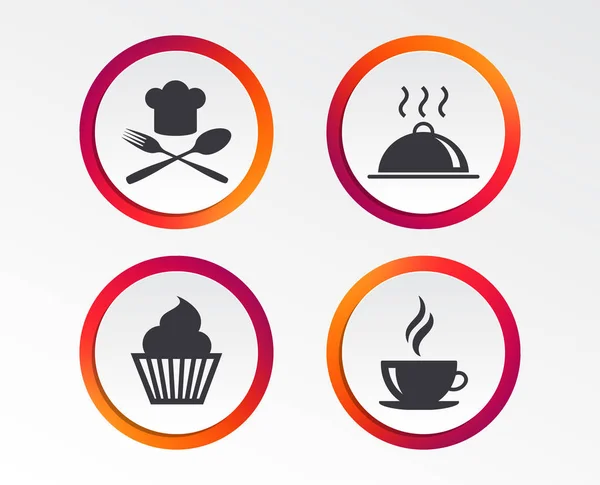 Food Drink Icons Muffin Cupcake Symbol Fork Spoon Chef Hat — Stock Vector