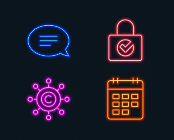 Luces Neón Conjunto Iconos Encriptación Chat Copywriting Network Password Señal — Vector de stock