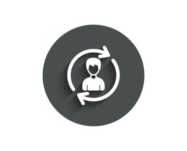 İnsan kaynakları basit simgesi. Kullanıcı profili işareti. Erkek kişi siluet simge. Yenileme veya güncelleştirmeyi işareti. Circle gölge ile düz düğme. Vektör